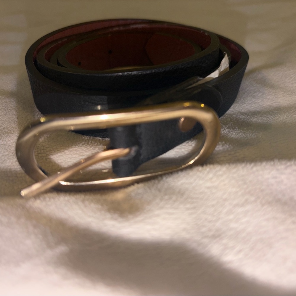 Black Leather Belt with Gold Buckle